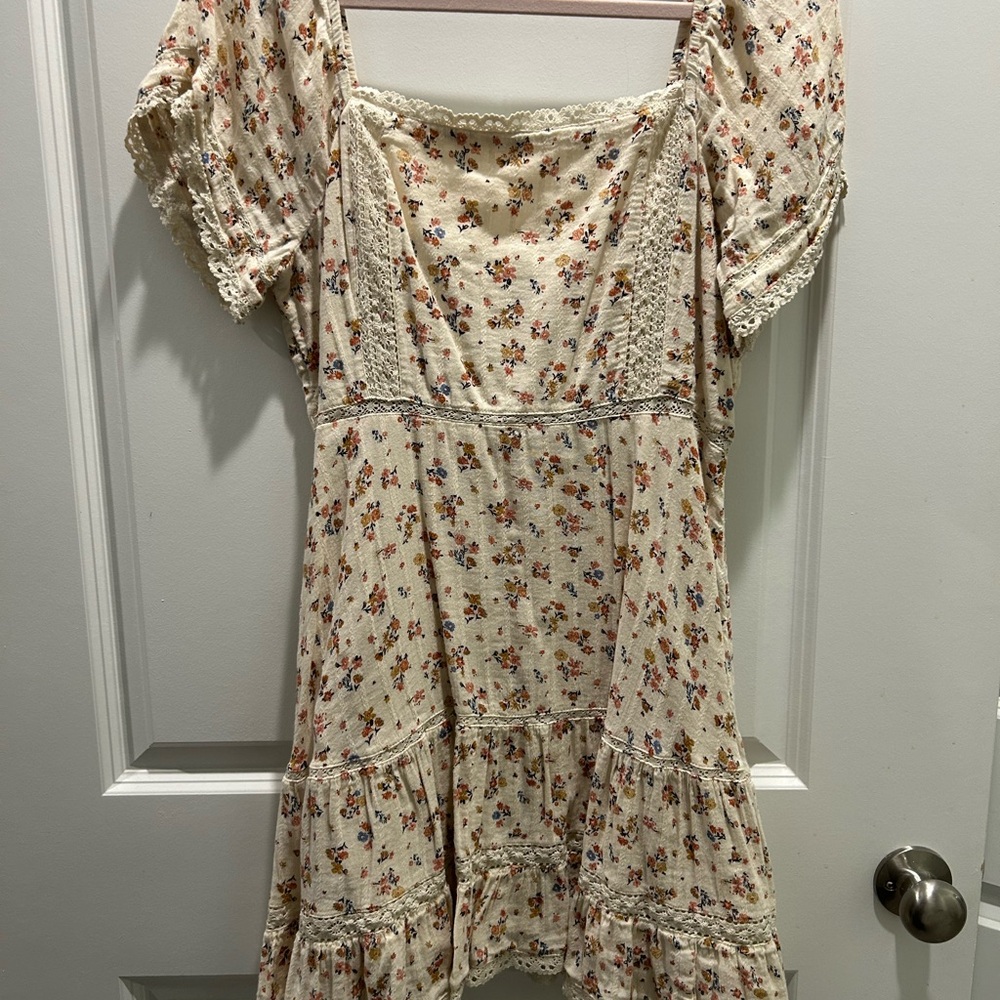 Floral Cream Dress with Lace Details